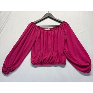 Wild Love Cropped Blouse Top Womens Small Pink Balloon Sleeve Off The Shoulder